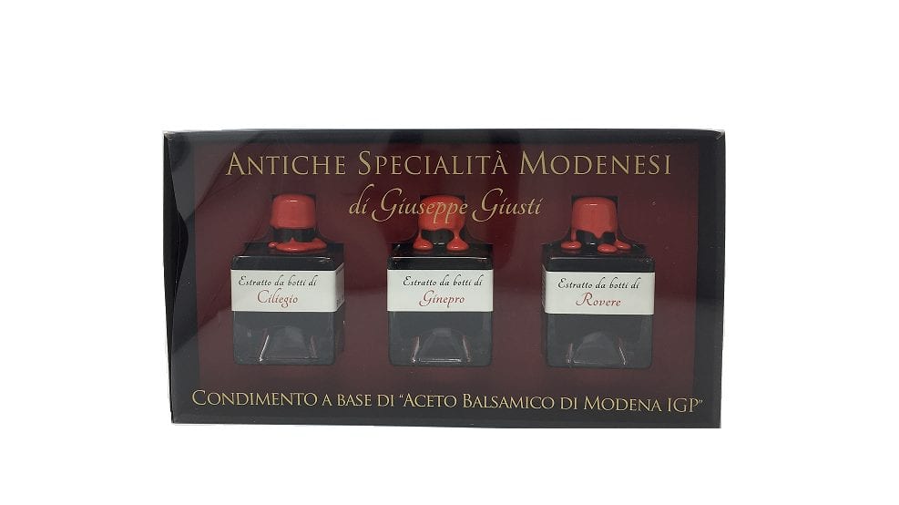 Tris of flavored Balsamic Vinegar: Cherry wood, Juniper, Oak – 3 x 50 ml