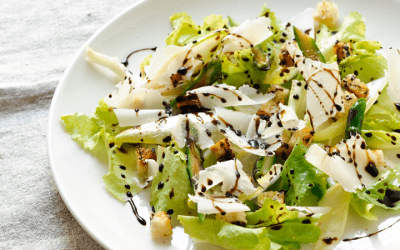 Spring Caesar Salad with baby Asparagus and Balsamic Vinegar